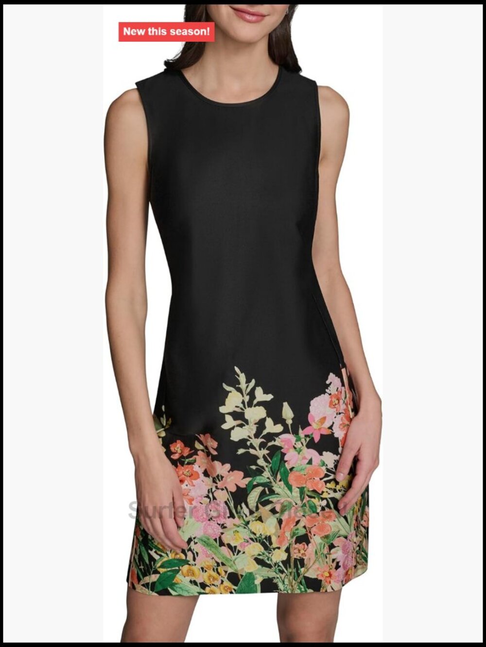 Sleeveless Crew Neck Shift Dress Cotton Floral Zipper Mini